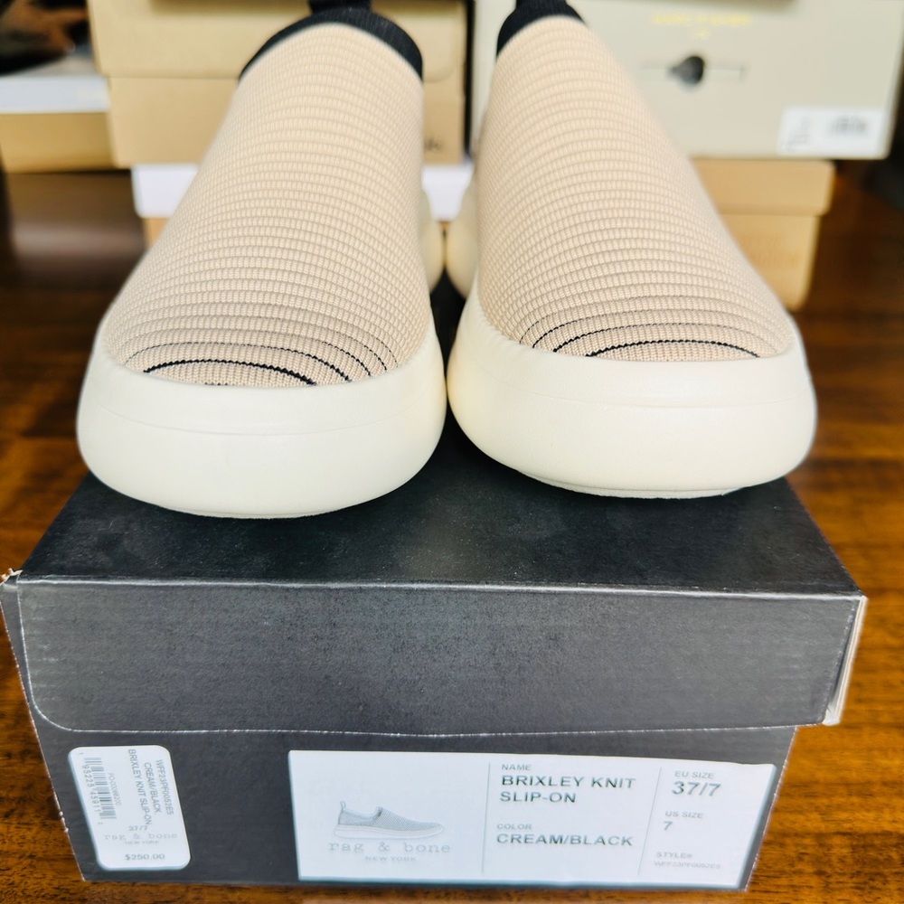 rag & bone Black and Cream Striped Sneakers - Picture 2 of 5